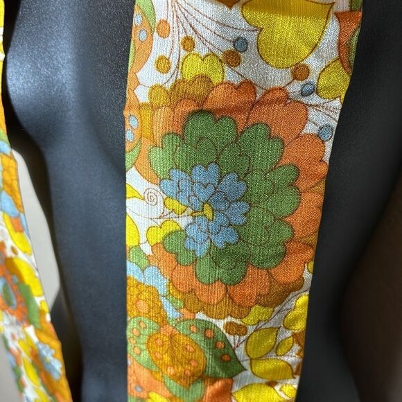 Vintage 1970s pattern print colorful floral abstract fringed skinny scarf sash - Picture 2 of 3